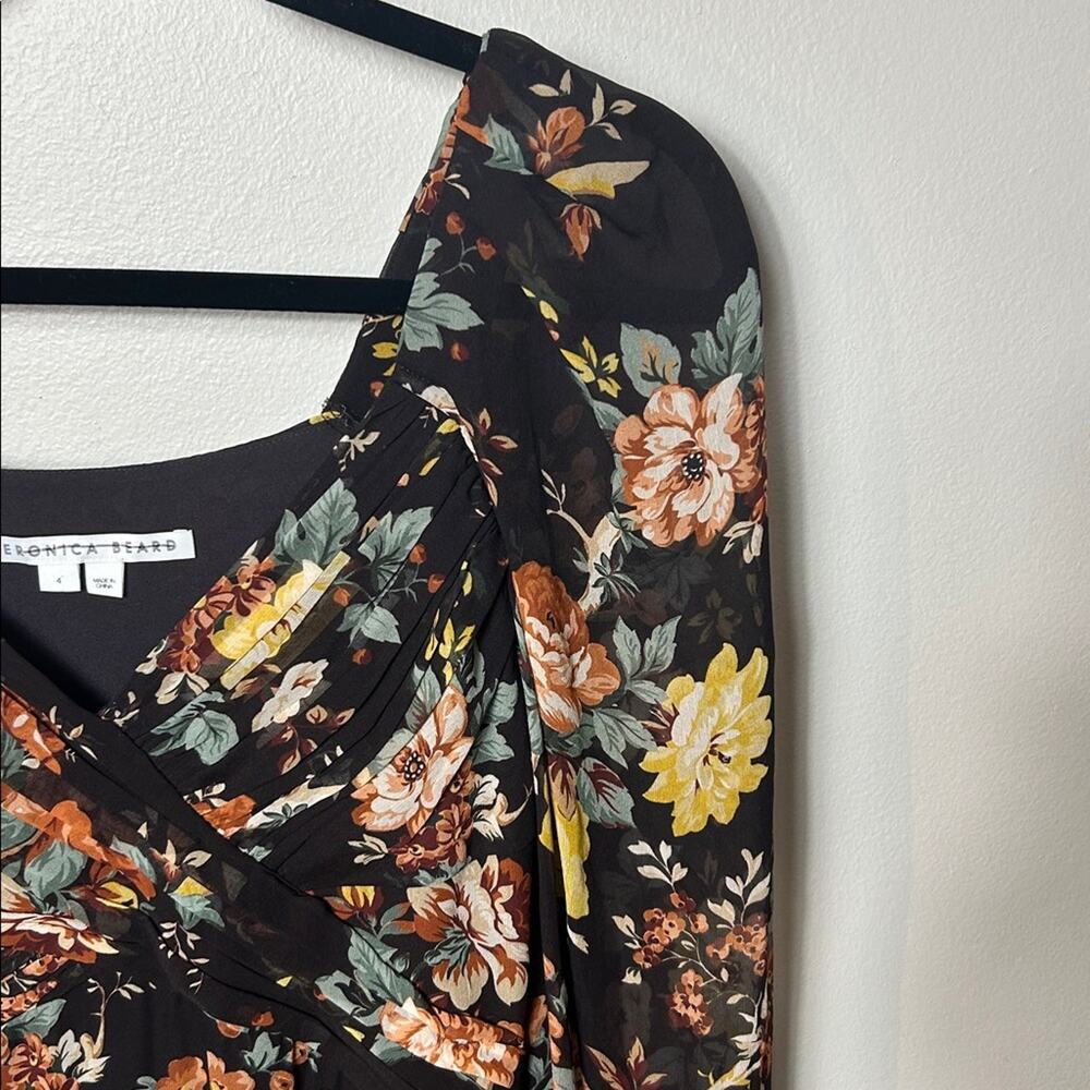 Veronica Beard Avani brown floral silk bias cut maxi dress with slit EUC - Picture 8 of 16